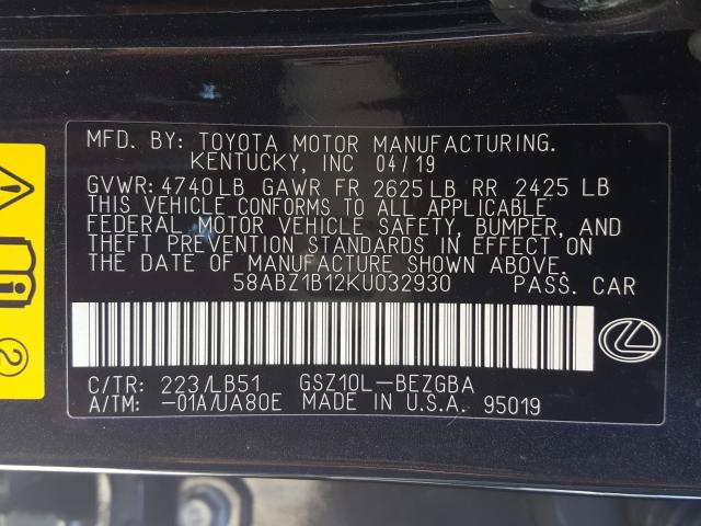 Photo 9 VIN: 58ABZ1B12KU032930 - LEXUS ES 350 