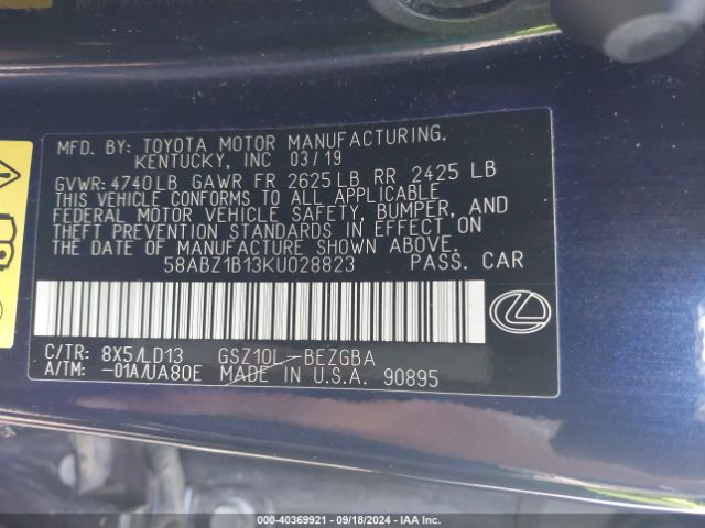 Photo 8 VIN: 58ABZ1B13KU028823 - LEXUS ES 