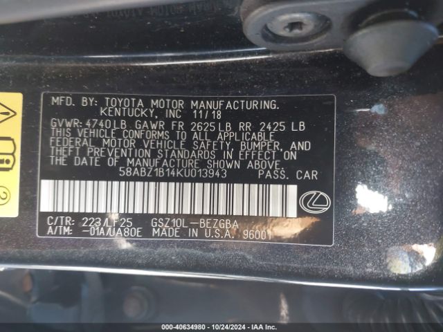 Photo 8 VIN: 58ABZ1B14KU013943 - LEXUS ES 