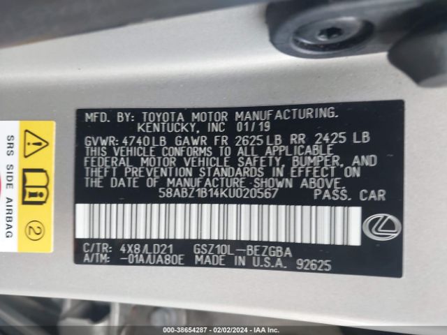 Photo 8 VIN: 58ABZ1B14KU020567 - LEXUS ES 350 