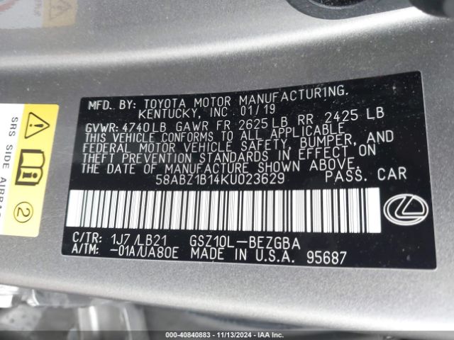 Photo 8 VIN: 58ABZ1B14KU023629 - LEXUS ES 