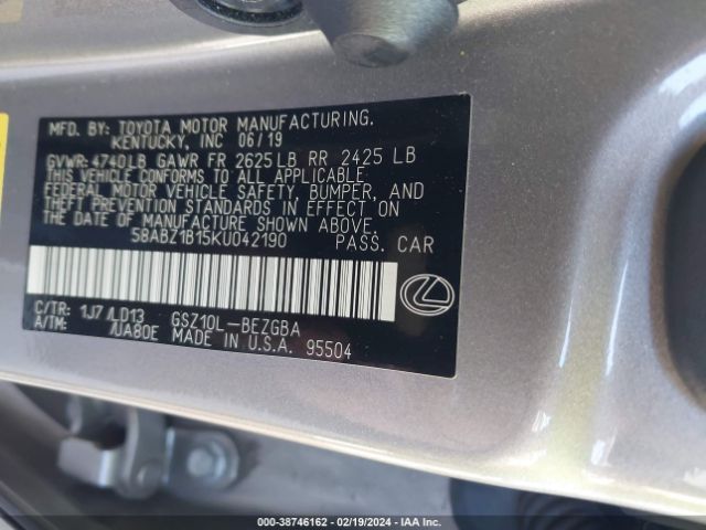 Photo 8 VIN: 58ABZ1B15KU042190 - LEXUS ES 350 