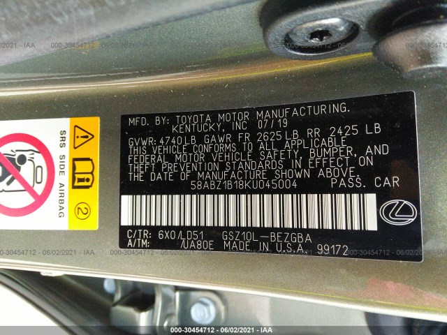 Photo 8 VIN: 58ABZ1B18KU045004 - LEXUS ES 