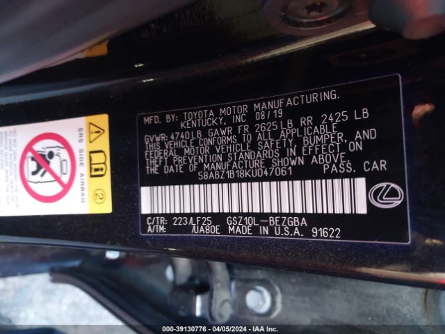 Photo 8 VIN: 58ABZ1B18KU047061 - LEXUS ES 