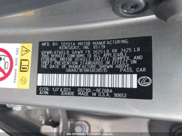 Photo 8 VIN: 58ABZ1B19KU038515 - LEXUS ES 350 