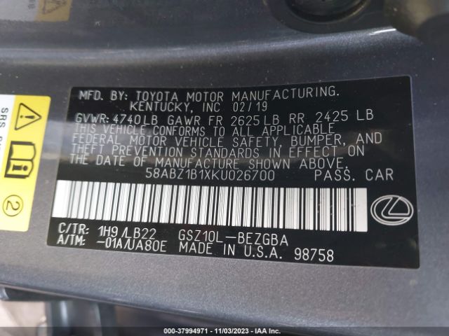 Photo 8 VIN: 58ABZ1B1XKU026700 - LEXUS ES 350 