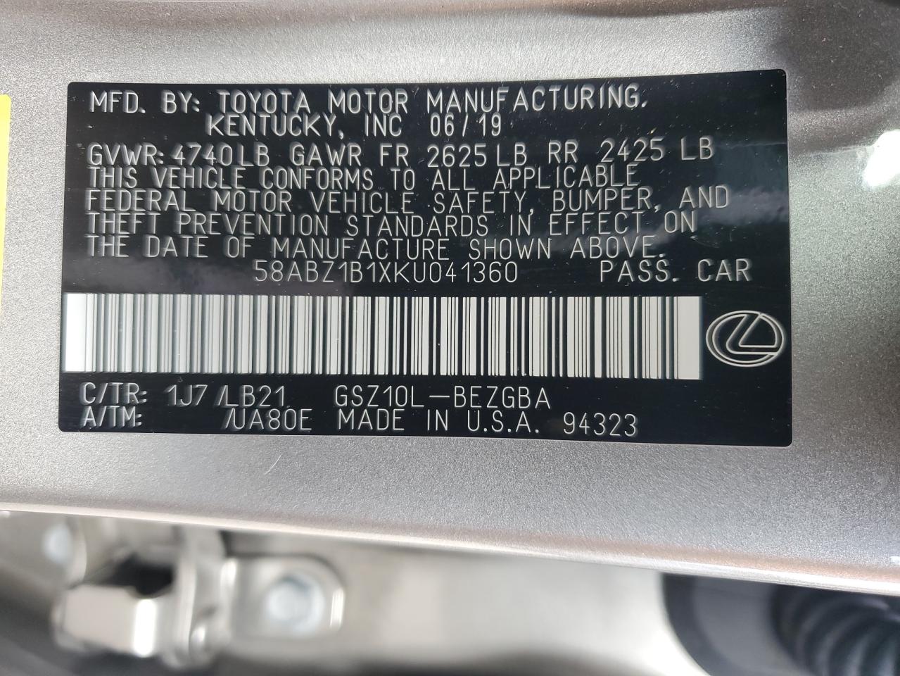 Photo 12 VIN: 58ABZ1B1XKU041360 - LEXUS ES 