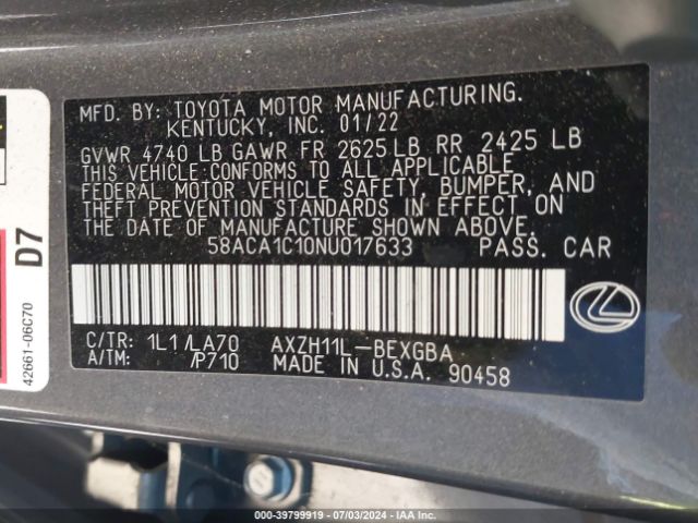 Photo 8 VIN: 58ACA1C10NU017633 - LEXUS ES 300H 