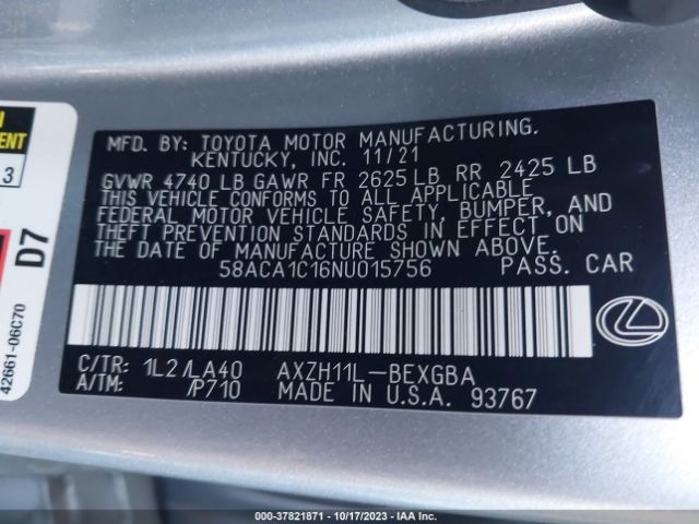 Photo 8 VIN: 58ACA1C16NU015756 - LEXUS ES 300H 