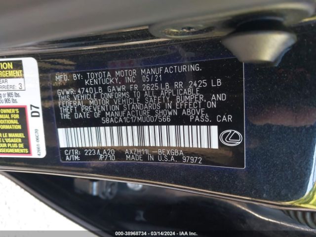 Photo 8 VIN: 58ACA1C17MU007566 - LEXUS ES 300H 