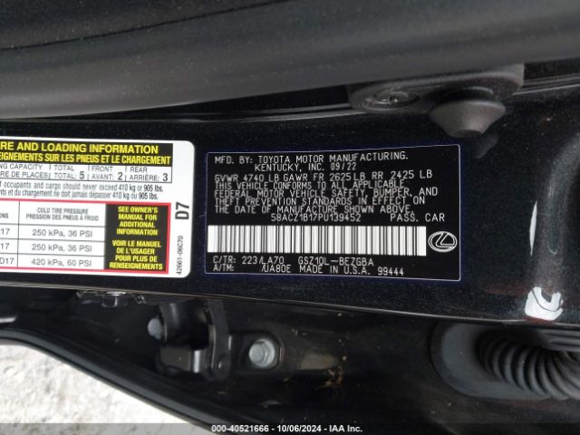 Photo 8 VIN: 58ACZ1B17PU139452 - LEXUS ES 