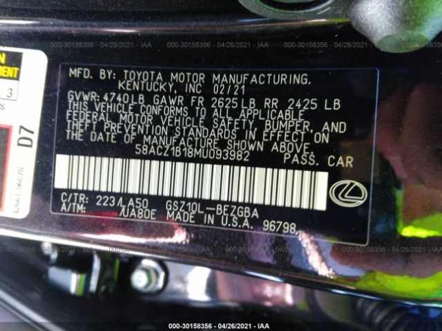 Photo 8 VIN: 58ACZ1B18MU093982 - LEXUS ES 