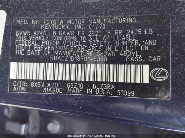 Photo 8 VIN: 58ACZ1B18PU148368 - LEXUS ES 