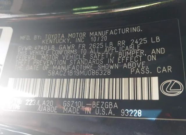 Photo 8 VIN: 58ACZ1B19MU086328 - LEXUS ES 