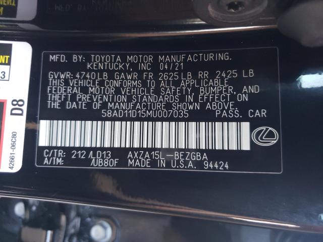 Photo 9 VIN: 58AD11D15MU007035 - LEXUS ES 250 BAS 