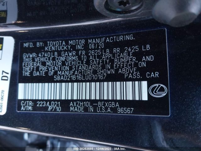 Photo 8 VIN: 58AD21B16LU010167 - LEXUS ES 300H 