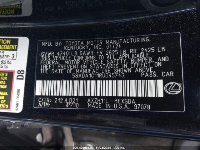 Photo 8 VIN: 58ADA1C11RU045743 - LEXUS ES 