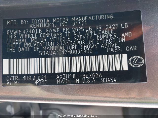 Photo 8 VIN: 58ADA1C12MU004806 - LEXUS ES 300H 