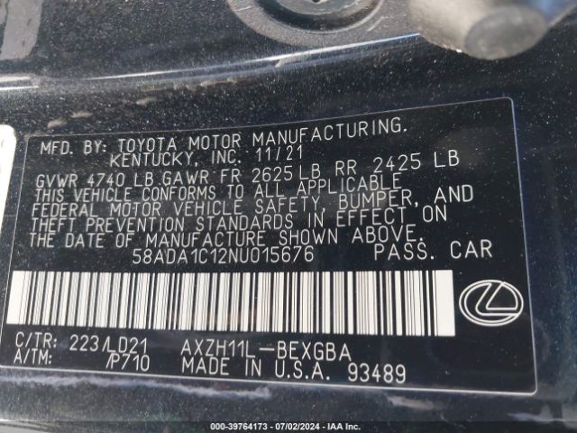 Photo 8 VIN: 58ADA1C12NU015676 - LEXUS ES 300H 