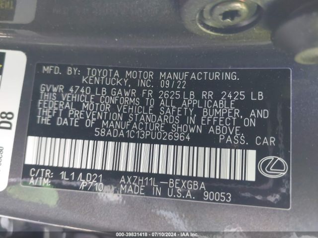 Photo 8 VIN: 58ADA1C13PU026964 - LEXUS ES 