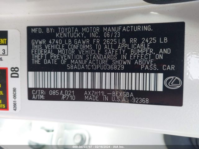 Photo 8 VIN: 58ADA1C13PU036829 - LEXUS ES 300H 