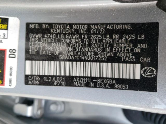 Photo 11 VIN: 58ADA1C14NU017252 - LEXUS ES 300H BA 