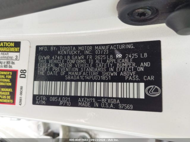 Photo 8 VIN: 58ADA1C14PU031851 - LEXUS ES 