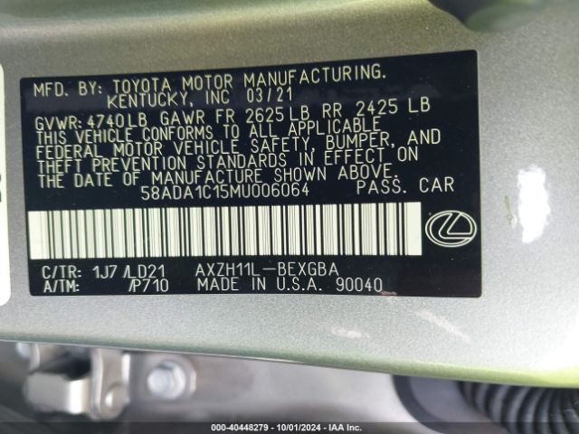 Photo 8 VIN: 58ADA1C15MU006064 - LEXUS ES 