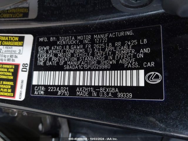 Photo 8 VIN: 58ADA1C15PU029980 - LEXUS ES 