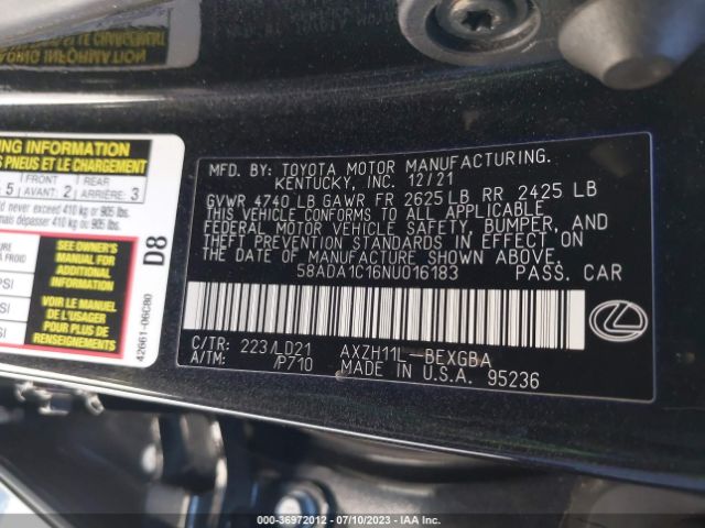 Photo 8 VIN: 58ADA1C16NU016183 - LEXUS ES 300H 