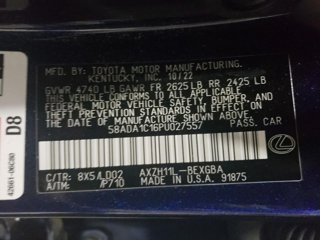 Photo 11 VIN: 58ADA1C16PU027557 - LEXUS ES 