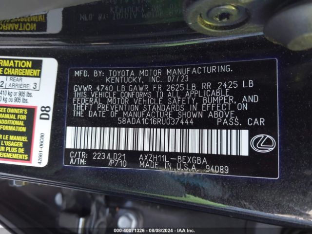 Photo 8 VIN: 58ADA1C16RU037444 - LEXUS ES 