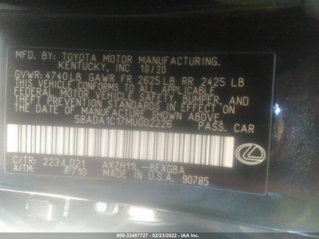 Photo 8 VIN: 58ADA1C17MU002226 - LEXUS ES 