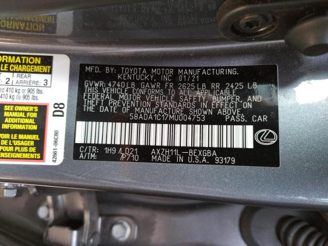 Photo 11 VIN: 58ADA1C17MU004753 - LEXUS ES 