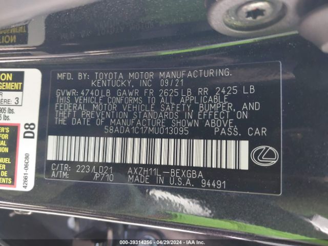 Photo 8 VIN: 58ADA1C17MU013095 - LEXUS ES 300H 