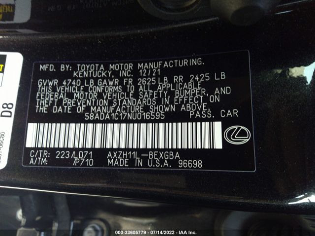 Photo 8 VIN: 58ADA1C17NU016595 - LEXUS ES 