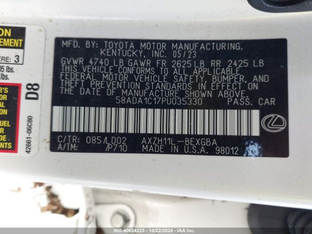 Photo 8 VIN: 58ADA1C17PU035330 - LEXUS ES 