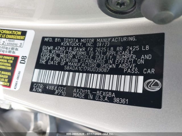 Photo 8 VIN: 58ADA1C17RU039087 - LEXUS ES 