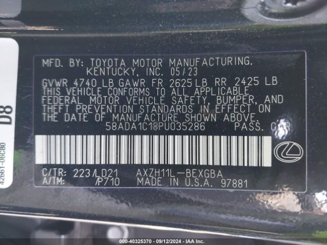 Photo 8 VIN: 58ADA1C18PU035286 - LEXUS ES 