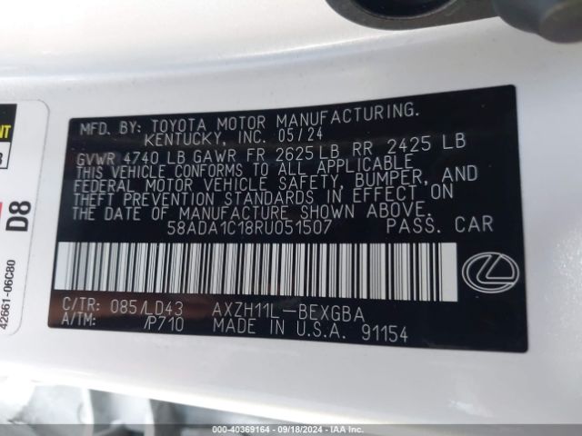 Photo 8 VIN: 58ADA1C18RU051507 - LEXUS ES 