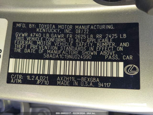 Photo 8 VIN: 58ADA1C19NU024990 - LEXUS ES 300H 