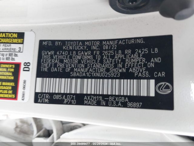 Photo 8 VIN: 58ADA1C1XNU025923 - LEXUS ES 300H 