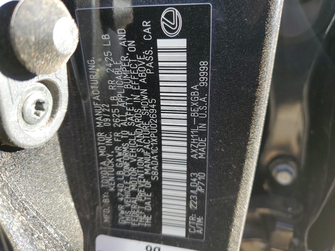 Photo 11 VIN: 58ADA1C1XPU026945 - LEXUS ES 