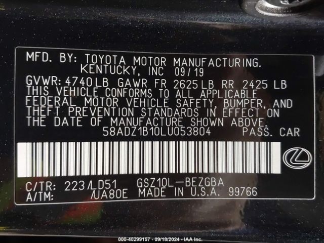 Photo 8 VIN: 58ADZ1B10LU053804 - LEXUS ES 