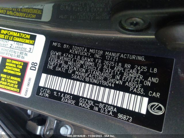 Photo 8 VIN: 58ADZ1B10NU119044 - LEXUS ES 350 