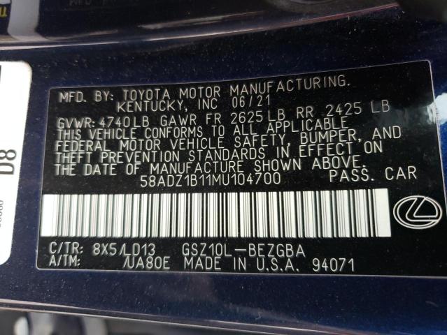 Photo 12 VIN: 58ADZ1B11MU104700 - LEXUS ES 350 BAS 