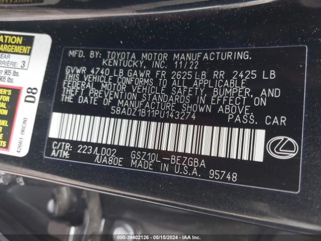 Photo 8 VIN: 58ADZ1B11PU143274 - LEXUS ES 350 