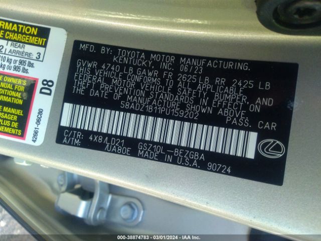 Photo 8 VIN: 58ADZ1B11PU159202 - LEXUS ES 350 