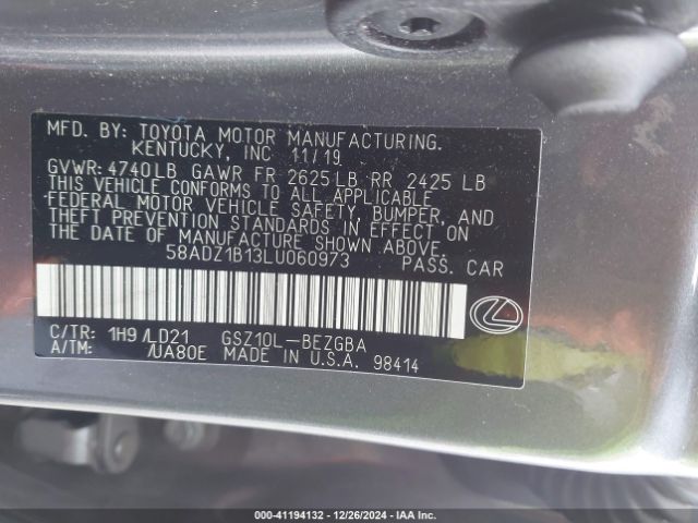 Photo 8 VIN: 58ADZ1B13LU060973 - LEXUS ES 