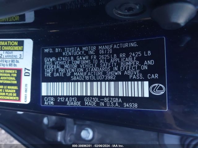 Photo 8 VIN: 58ADZ1B13LU073982 - LEXUS ES 350 